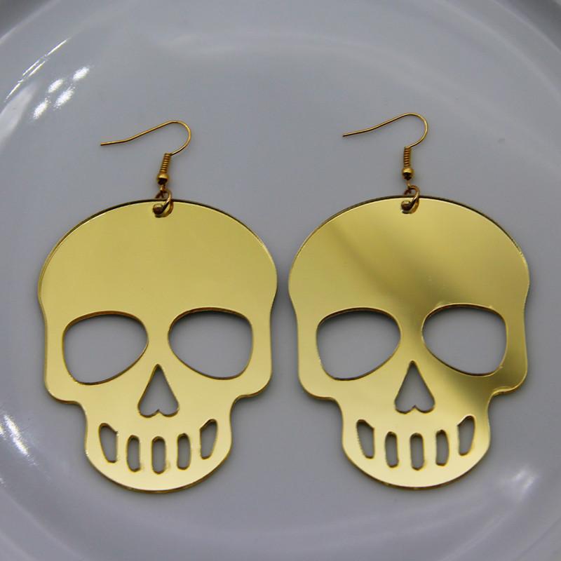 New Trendy Gold Sliver Color Skull Acrylic Big Drop Earrings For Women Skeleton Skull Head Earrings Jewelry Halloween Party Gift