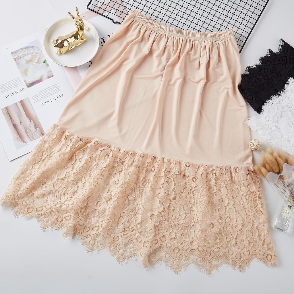 Women Mid‑Length Half Slip Underskirt Lace Hem Anti‑See‑Through A‑Line Modal Liner Skirt Summer Inner Base Skirt