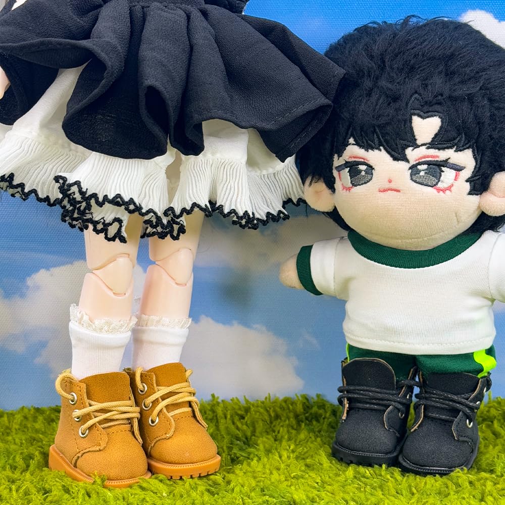 niannyyhouse 15cm Plush Doll High-Top Shoes, for 16 BJD, Doll Dress-Up Accessory, 2 Pairs Set (White + Beige)
