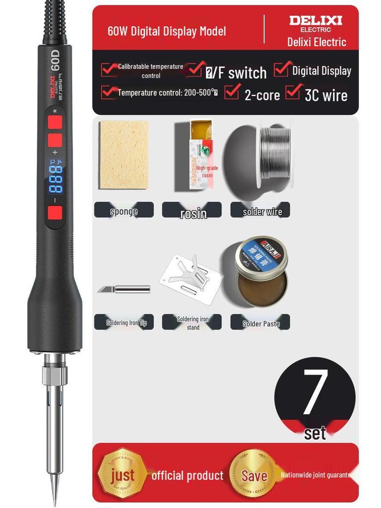 DELIXI Professional High-Power Electric Soldering Iron with Digital Display - Ideal for Household and Repair Tasks.