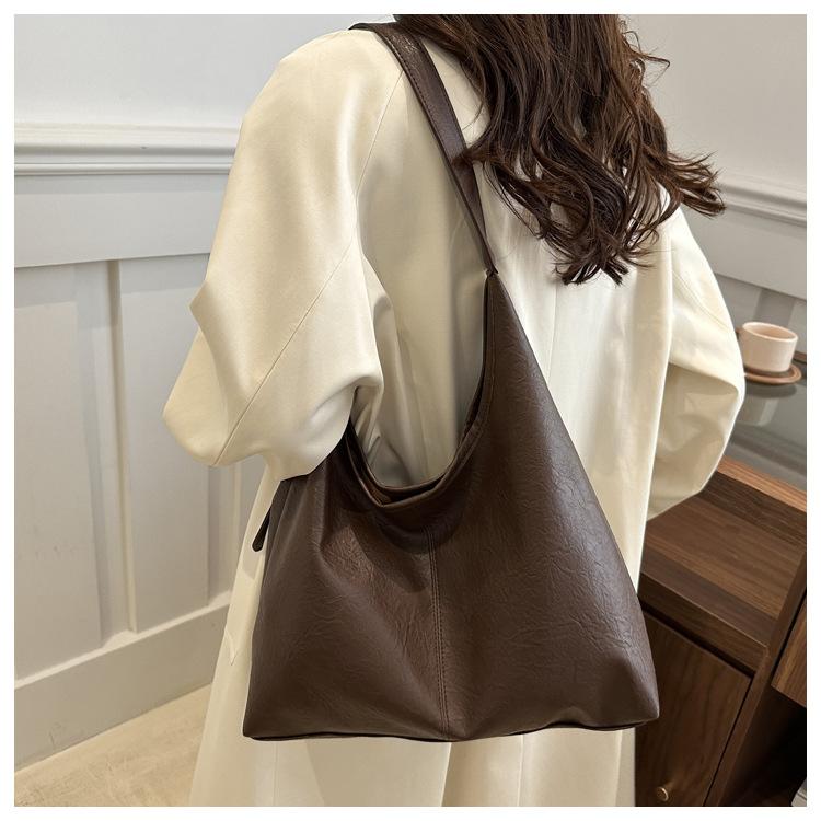 Simple Style Faux Leather Tote Bag for Women Large Capacity Bucket Shoulder Handbag