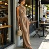 Women's Halter Neck Jumpsuit, Sleeveless Casual Wide Leg Rompers, Summer High Waist One Piece Outfits with Pockets