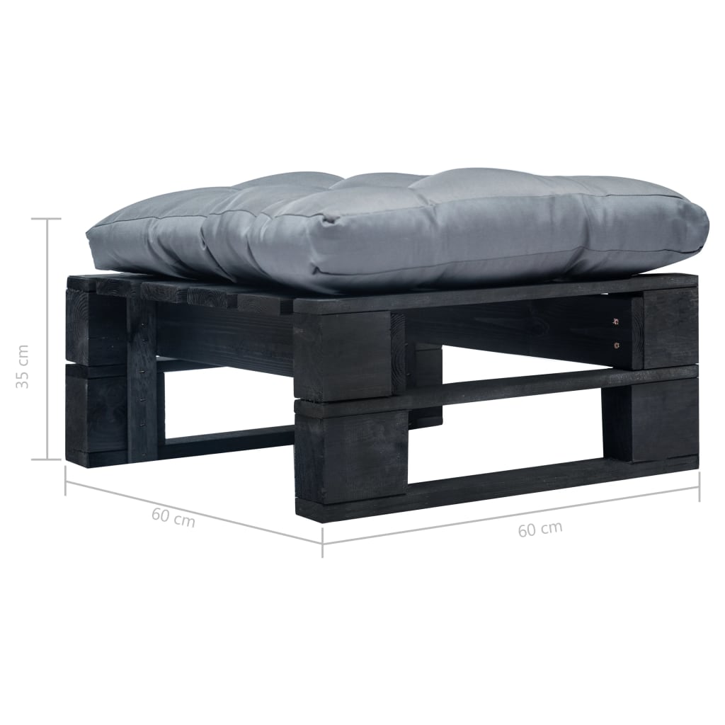 Garden Ottoman with Cushions In Grey Wood In Black