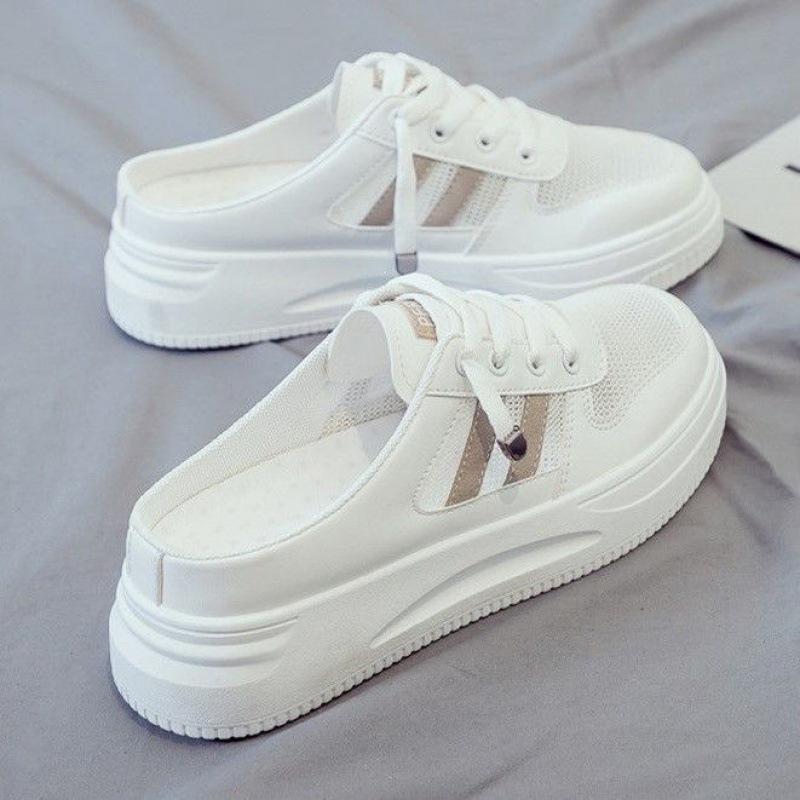 Women's Sneakers Mules Comfortable Slip On Flat Breathable Lightweight Platform Casual Open Back Mesh Walking Shoes Sneaker Outdoor Slippers for Women