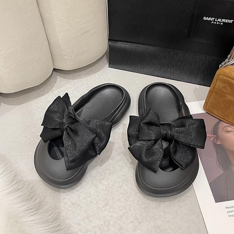 

20242 Новые летние женские туфли-слайды на мягкой подошве, модные уличные прогулочные сандалии с бантом, женские домашние легкие дышащие сандалии 35-36 чёрный