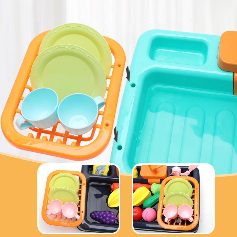 Kid Kitchen Sink Set Simulation Electric Dishwasher With Running Water Playing Toy Pretend Role Play Montessori Game For Girl