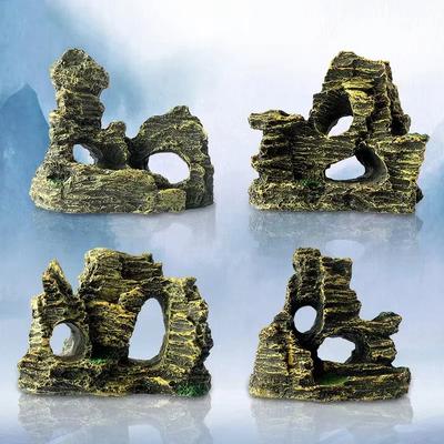 Small Aquarium Rockery Mountain View Rock Cave Stone Tree Fish Tank Ornament Decoration Aquarium Accessories Yellow Mountain