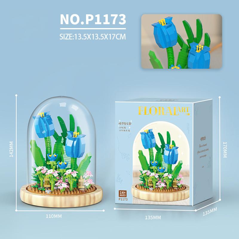 Micro Diamond Block Flower Bricks Rose Carnation Sunflower Tulips Lily Chrysanthem Lotus Cactus Nanobricks Toys Exhibition Booth