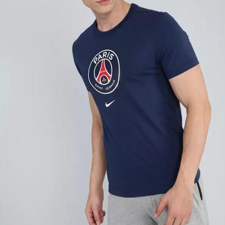 Men's Nike Paris Saint-Germain Crest Large team logo Printing Round Neck Casual Short Sleeve Blue DJ1316-410
