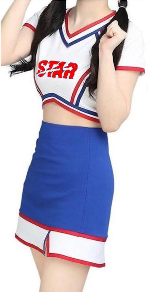 Lady Lazy Cheerleader Short Cute Uniform, Midriff-Baring, Sleeves, Miniskirt, (Small)