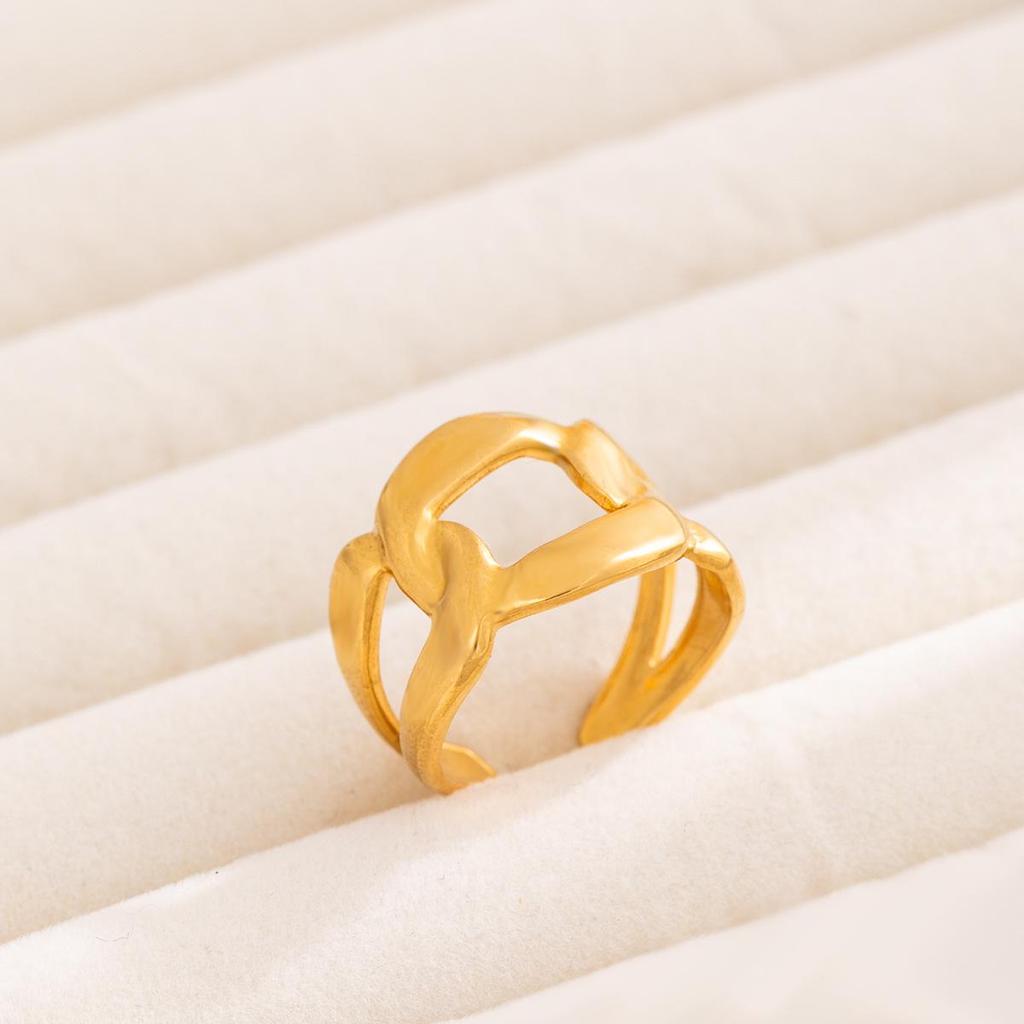 Geometric Stainless Steel Adjustable Ring - Colorfast Titanium Steel for Women
