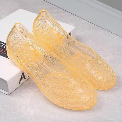 Sandalias de Gel de Cristal de Verano para Mujer Suela Suave Antideslizante Suela Plana Huecas Punta Abierta Sandalia de Playa para Exteriores Sandalia de Cueva de Punta Abierta