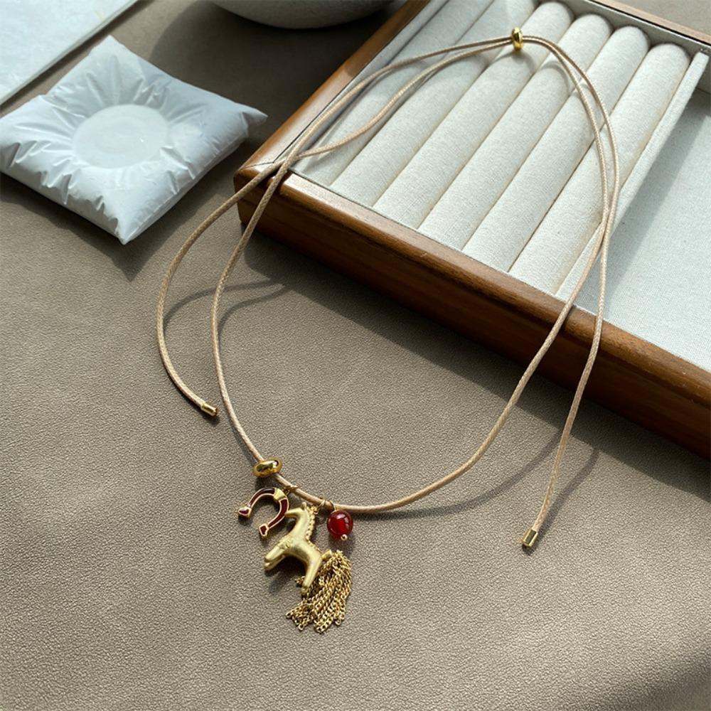 Women Fashion Long Rope Neckalce Cartoon Horse Pendent Necklaces Vintage Sweater Chain  Jewelry
