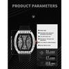 Top Brand Men's Automatic Mechanical Watch Fashion Tonneau Case Luminous Pointer Diamond Skeleton Watch
