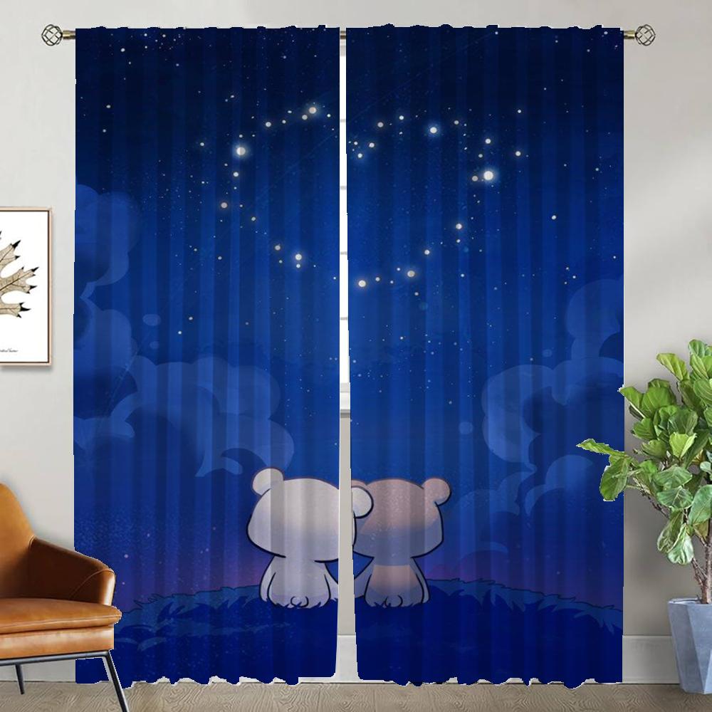 Kawaii Bear Curtains for Bedroom Window Curtain for Room 2 Panel Shades Partition Halloween Decoration Home Interior Curtains