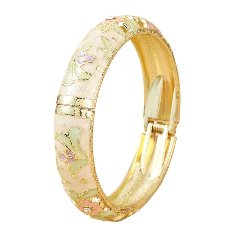 Blumiges Vintage Cloisonné Armreif Emaille Damen Handarmband Buntes Blumenarmband Damen