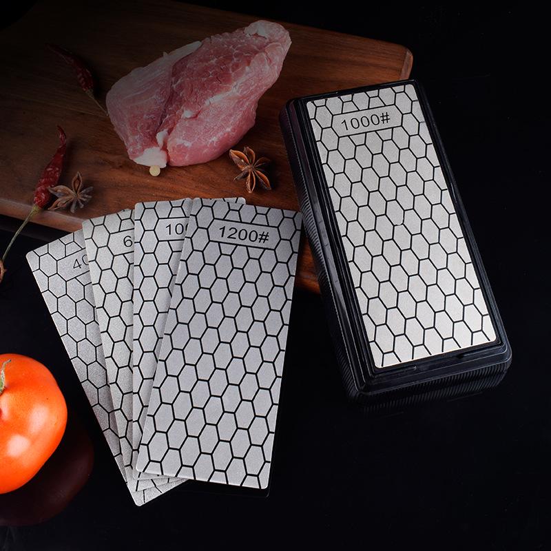 Double-Sided Diamond Kitchen Knife Sharpener Rod with Honeycomb Whetstone Plate