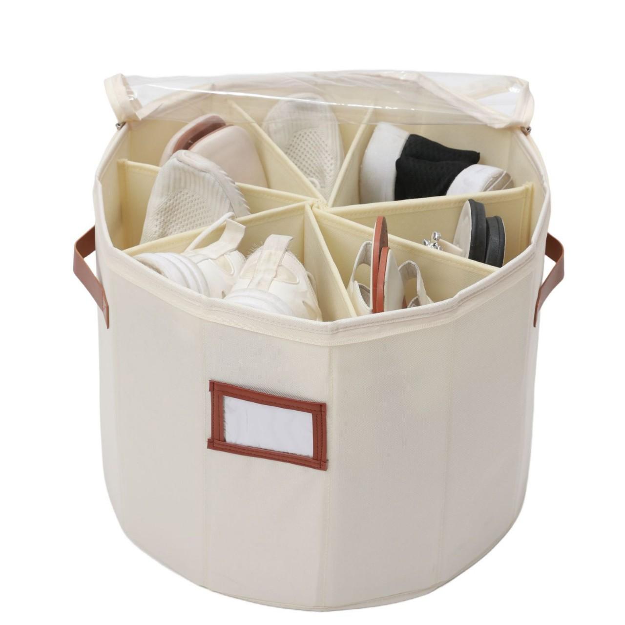 

1 шт. Коробка для хранения обуви со съемными разделителями Цилиндрический пыленепроницаемый органайзер для гардероба прихожей Многосекционный дизайн