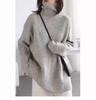 Damen Europäischer Stil Hoher Kragen Reiner Wollpullover - Herbst/Winter Mittellang, Lockere Passform, Gerippt, Elegante Strickware
