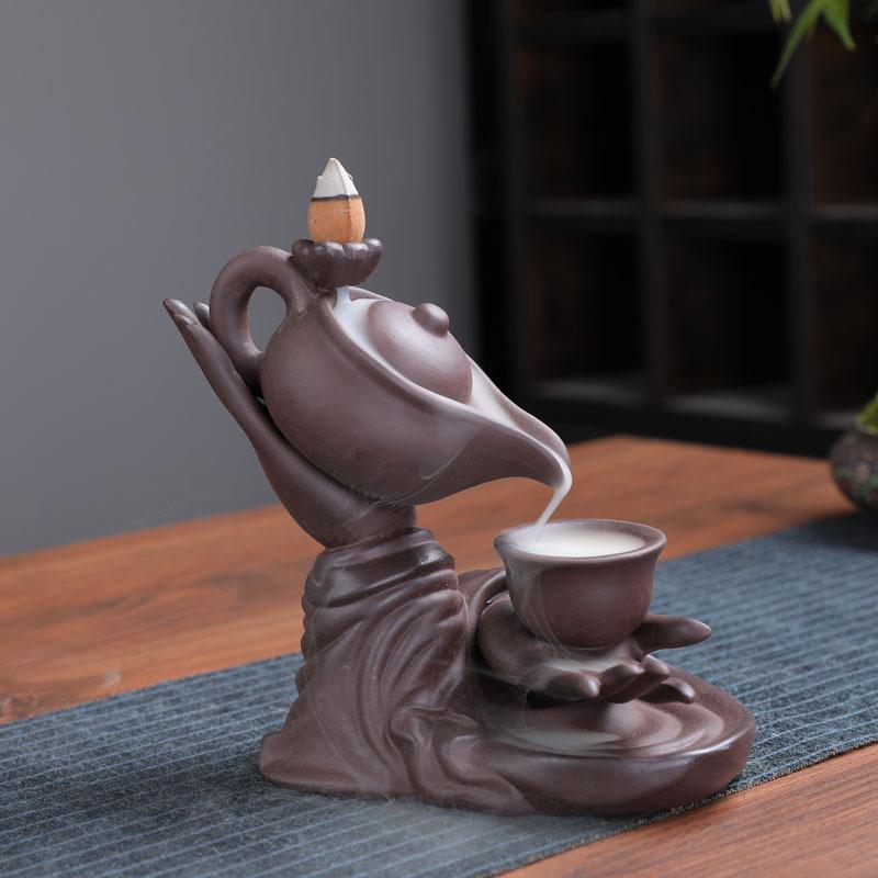 Purple Clay Backflow Incense Burner - Fu Lin Men Sandalwood Agarwood Ceramic Ornament