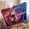 Coperta in pile personalizzata Lamine Yamal con logo del calcio, testo con nome personalizzato, morbida, calda, coperta da divano per la casa