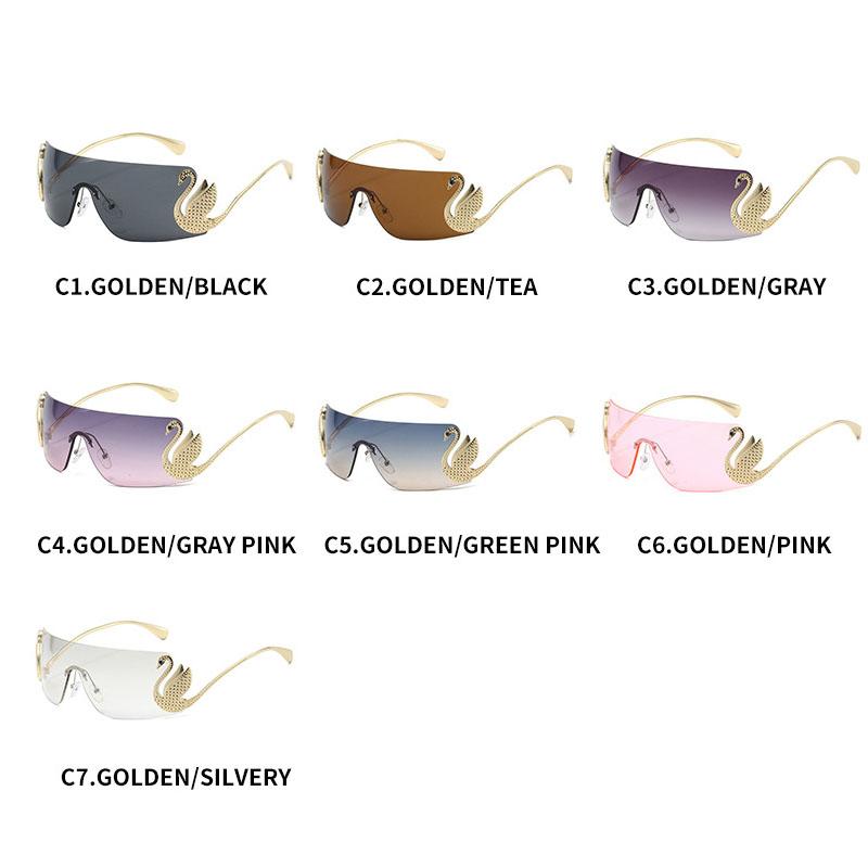 Vintage Rimless Swan Sunglasses Women For Men Luxury Brand Designer Sun Glasses Punk Popular Pink Shade Uv400