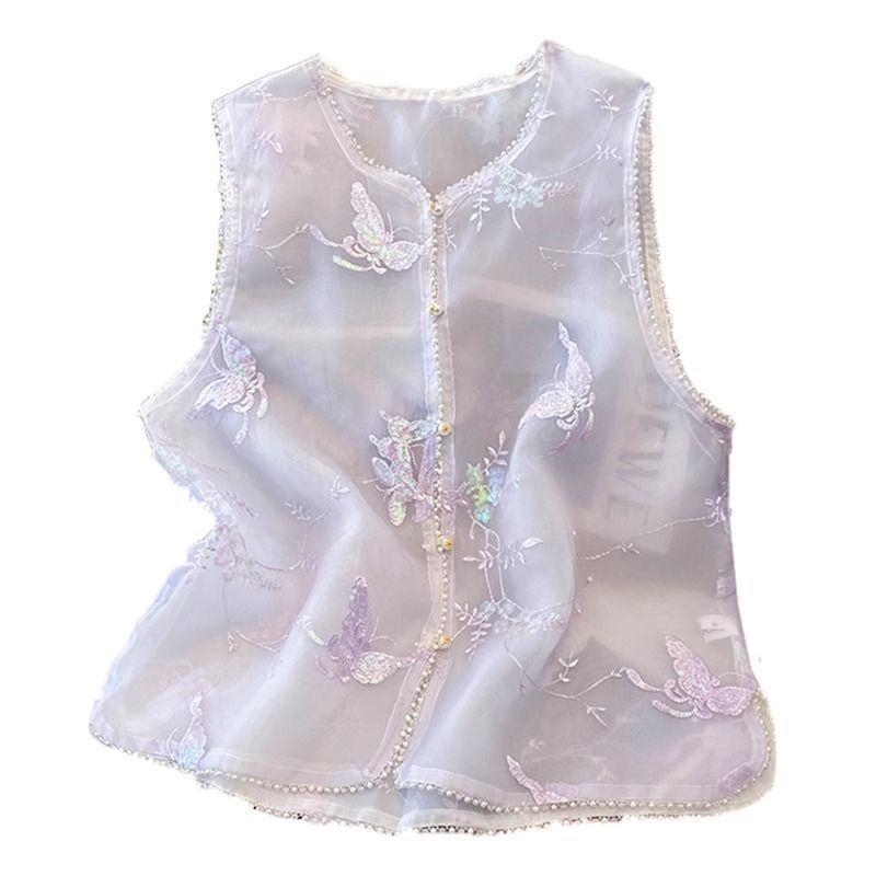 2025 Retro Summer Thin Vest Embroidered Top Premium Vest Popular Women's Vest New Outer