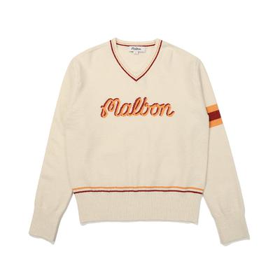 MALBON GOLF Round Neck Logo Knit Top Ivory (Woman)