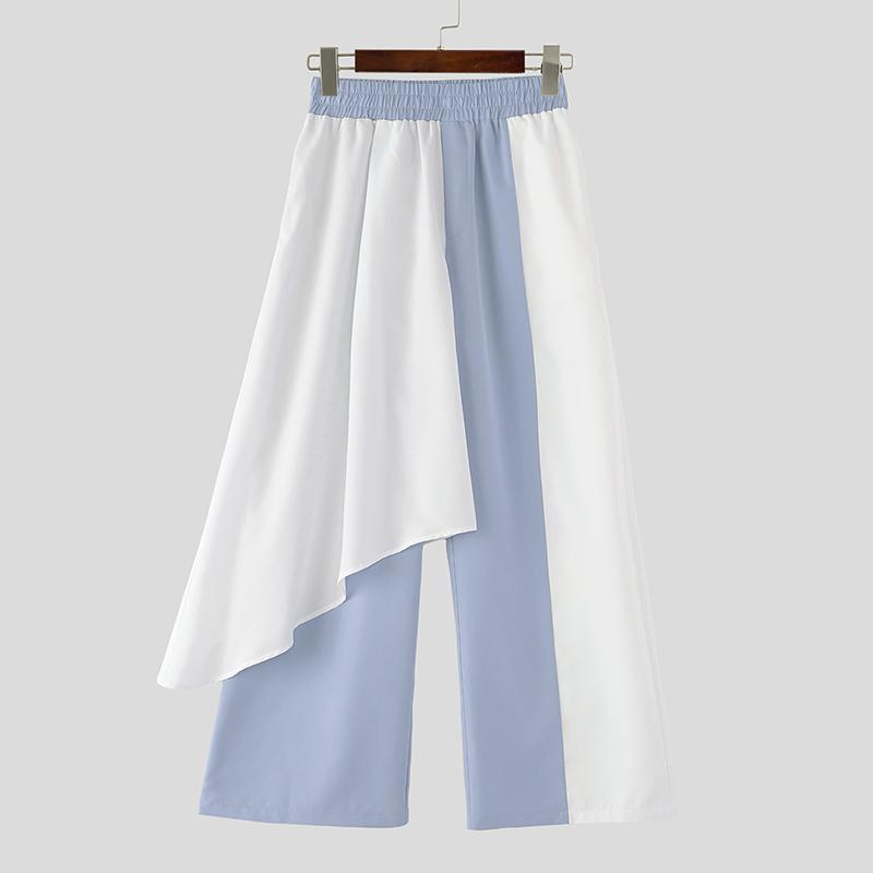 

INCERUN Men Elastic Waist Ruffled Layers Casual Long Loose Pants Trousers 5XL