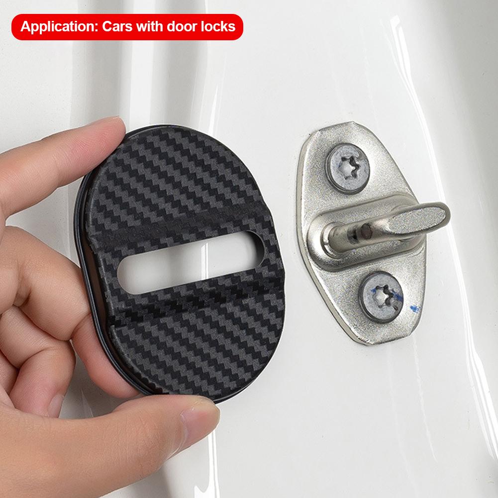 4Pcs/Set Carbon Fiber Pattern Car Door Lock Protective Cover Cushion Anti Rust Sleeve Plastic for Car Door Lock Car Accessories