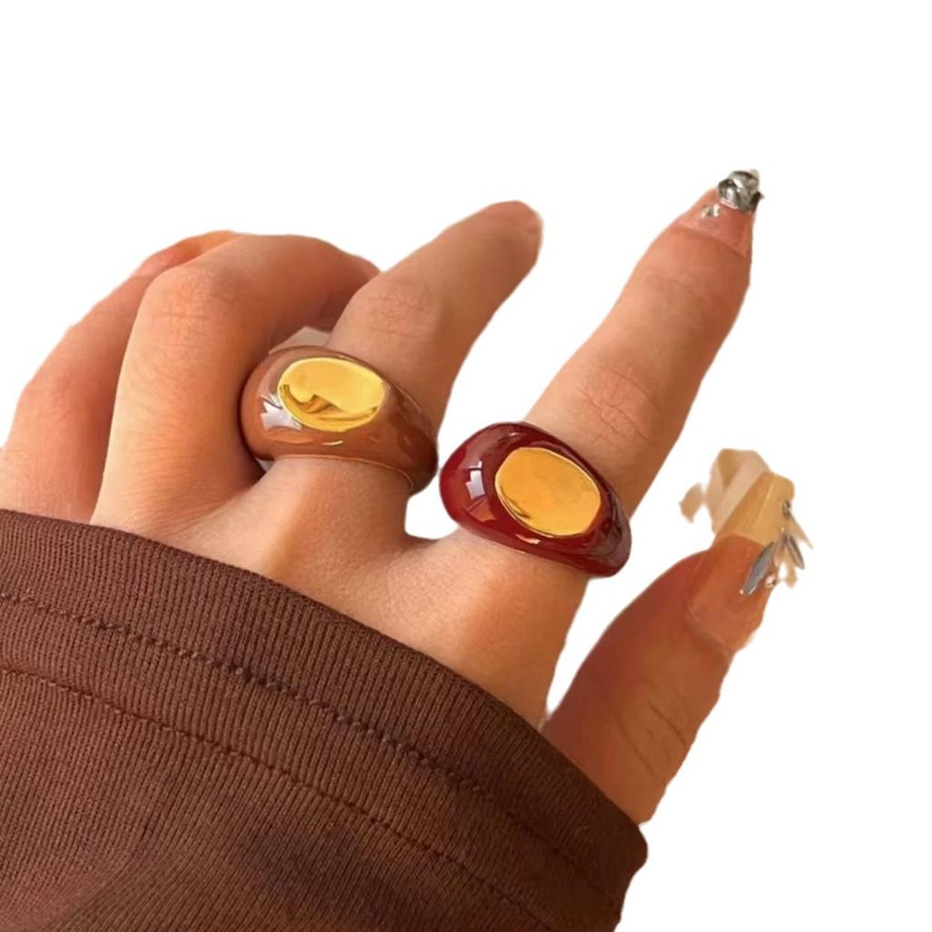 Ankara Rot Fett Rund Emaille Ring Damen Nische Kaltwind Element Ring Titanstahl Nicht verblassender Ring Geburtsjahr Geschenk