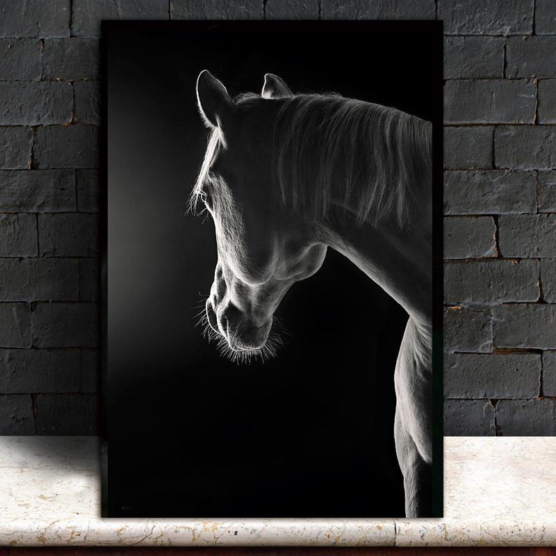 Arte Animal blanco y negro, pintura en lienzo de caballos, arte de pared, carteles e impresiones en lienzo, cuadros de pared modernos para decoración para sala de estar