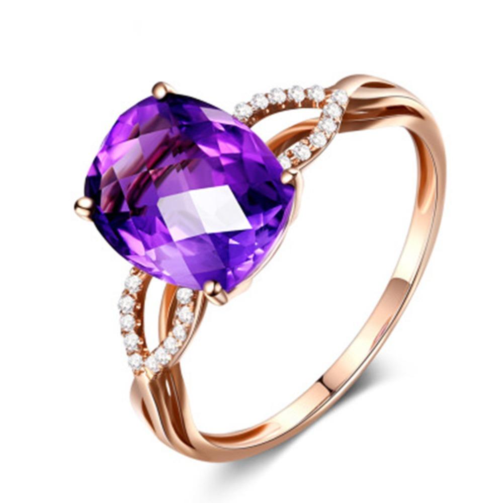 18K Rose Gold Plated Adjustable Amethyst Ring for Women Elegant Oval Open Ring adjustable