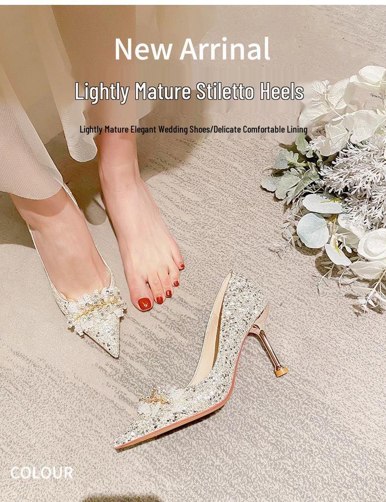 D888-7 French Crystal Pointed Toe Two-Wear Wedding & Bridesmaid High Heels for Women 2025