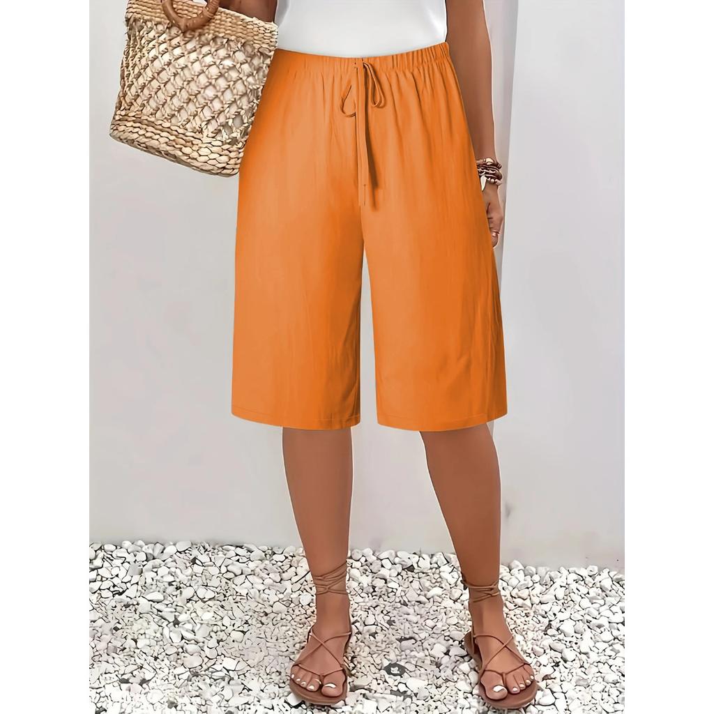 Damen Mid-Rise Kordelzug Bermuda Shorts Locker Basic Pendler Polyester Caprihosen