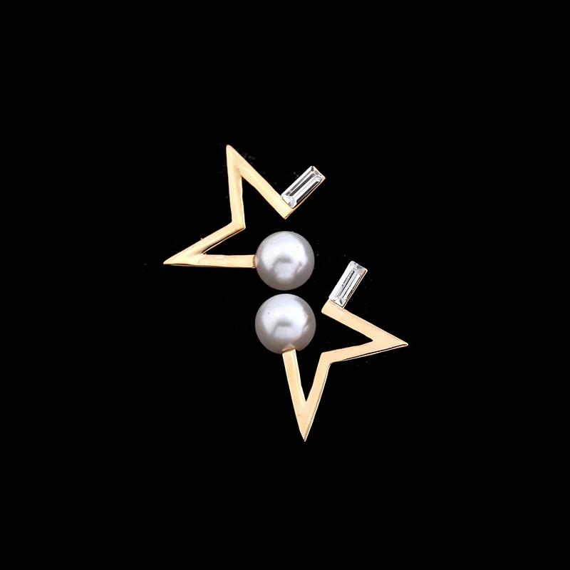 Fashion Hot Selling Retro Fashion Asymmetrical Studs Women s Delicate Geometric Pearl Earrings золотой
