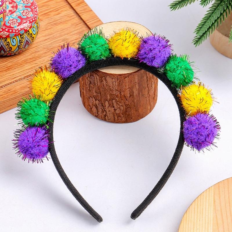 Colorful Mardi Gras Headband Features Green Yellow Colorful Charm Headwear for Prom and Party Comfortable