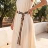 Braided Rope Waistband Bohemian Waist Belt for Women, Vintage Rhinestone Cord Handmade Ornament Chain, Adjustable Layered Belly Chain Dresses