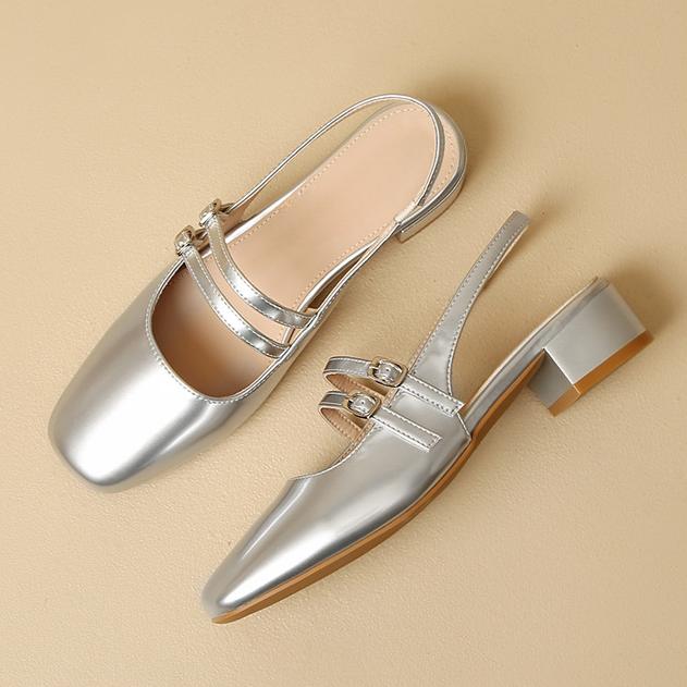 Baotou Mary Jane Shoes French Retro Single Shoes Square Toe Back Empty Thick-heeled Sandals