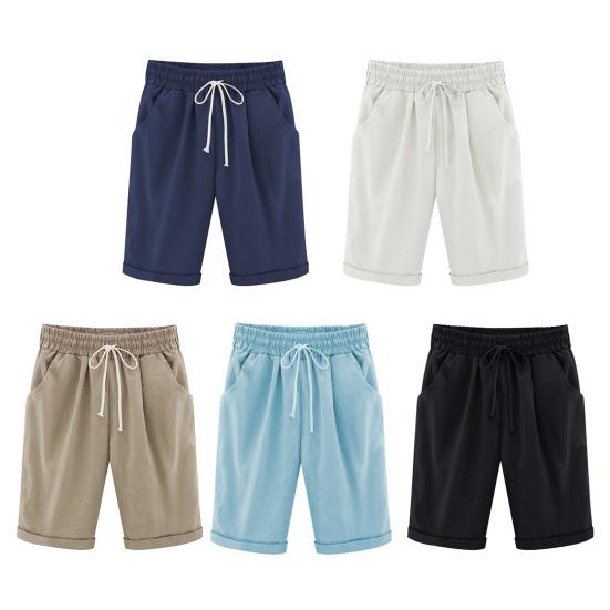 Pantaloncini estivi da donna con coulisse Vita elastica Lunghezza al ginocchio Gamba larga Tasche laterali larghe Pantaloni corti da donna casual in puro colore taglie forti
