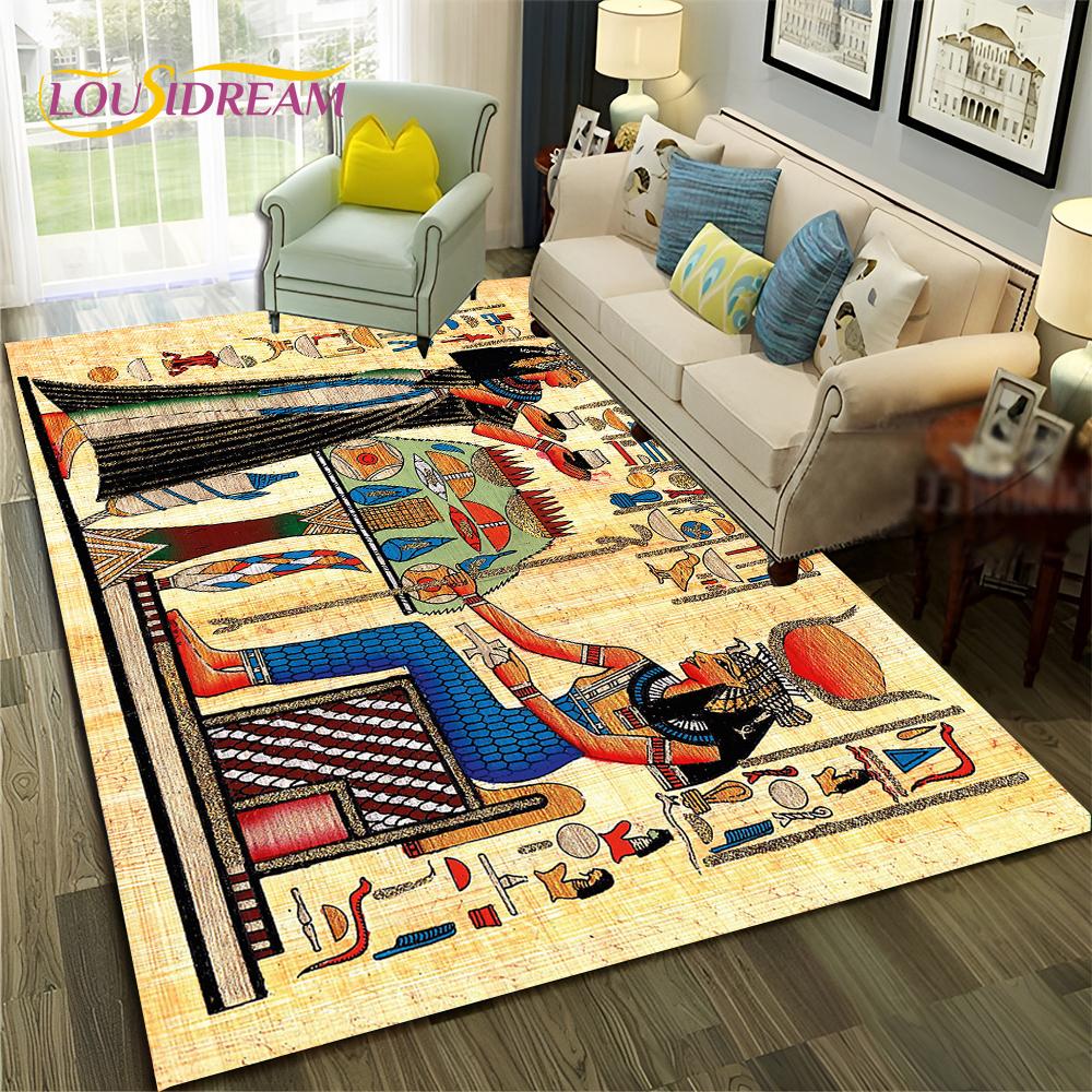 Egyptian Mythology Pharaoh Hieroglyphics Carpet Rug for Home Living Room Bedroom Sofa Doormat Decor,Area Rug Non-slip Floor Mat