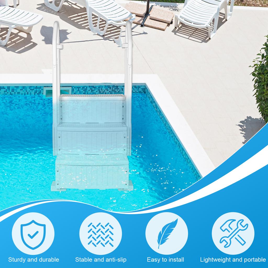 Plastic Pool Escalator Anti-Slip Slip Resistant Detachable Pool Ladder Lightweight for Various Sizes Swimming Pools