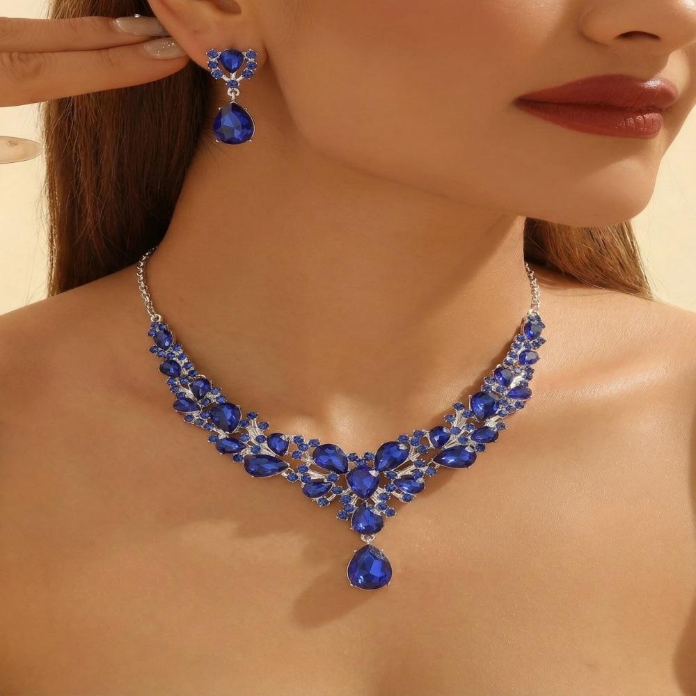 

2026 European and American Rhinestone Bride Necklace Earrings Set Banquet Party, Exaggerated Fashion Women s Dress Accessories 45CM