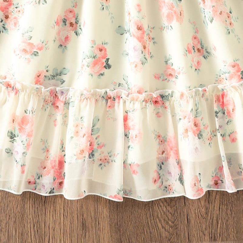 Dívčí šaty Dětské oblečení Podzim a zima Nový styl Květinový potisk Dlouhý rukáv Dívka 8-12Y Princeznovské šaty