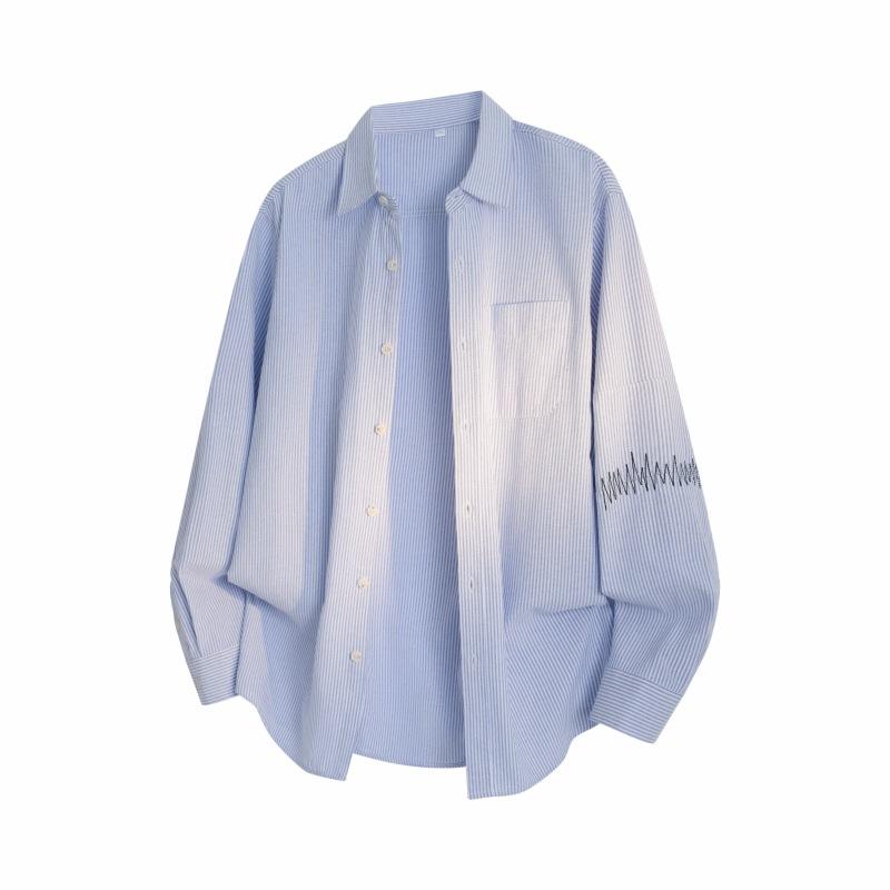 

Spring And Autumn Men S Striped Long Sleeve Shirt Men S Casual Loose Long Sleeve Shirt Jacket 3XL синий