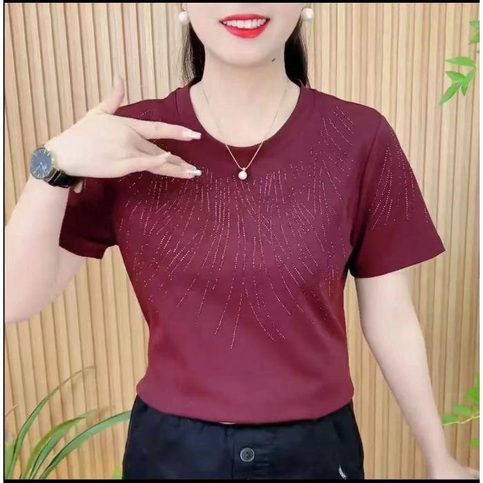 Women's Slimming Bright Silk Short Sleeve T-Shirt – Versatile, High Elastic, Round Neck Summer Top