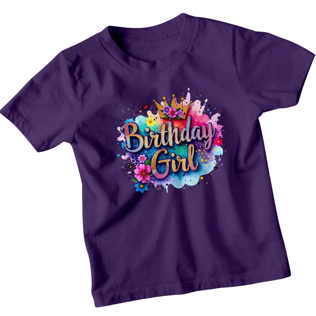 Birthday Girl Celebration Birthday Girls T-Shirt Cute Crown Flowers Tee M