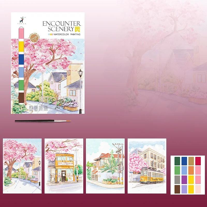 Watercolor Coloring Book Decompression Drawing Doodle Cartoon Self-painting Paper