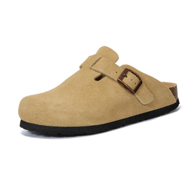 Fashion Women's Cow Suede Cork Slippers Outdoor Baotou Anti Slip Beach Couple Casual Sandals