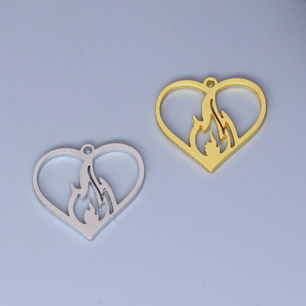 5pcs Stainless Steel Love Heart On Fire Pendant Charms for Jewelry Making DIY Craft Earrings Necklace Handmade Accessories Bulk CLE